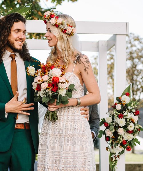 Green Wedding Suit Boho Wedding Dress for an Outdoor Wedding at Lake Constance