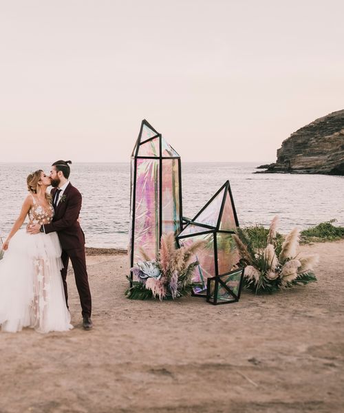 Spanish Beach Wedding with Iridescent Decor, Pampas Grass and Festival Vibes