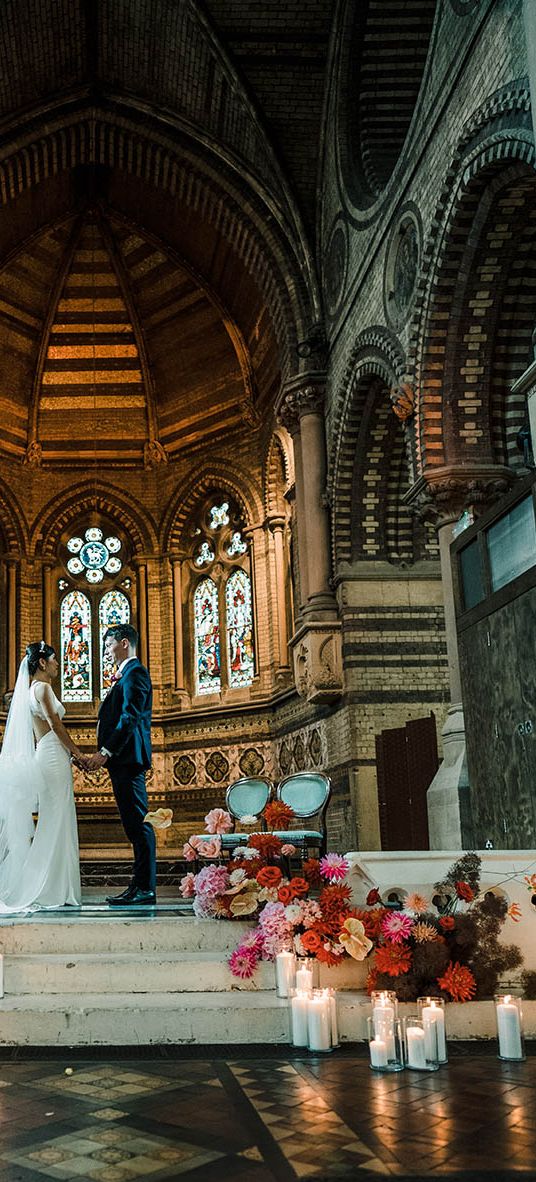 Church wedding ceremony with religious wedding readings.