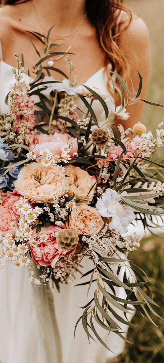 spring wedding flowers and bouquet with wildflowers