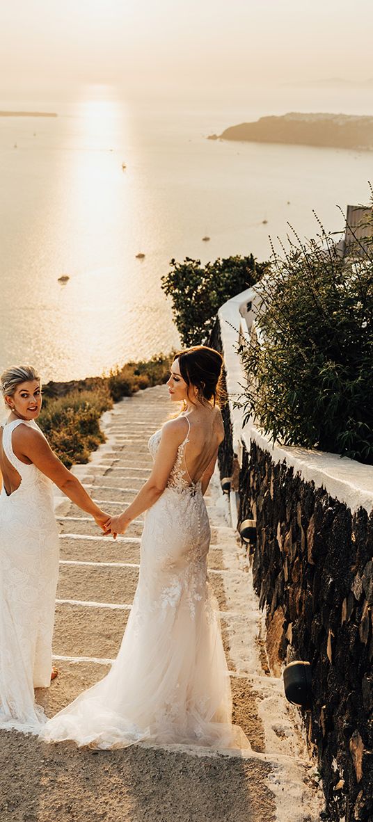 Santorini wedding with two brides