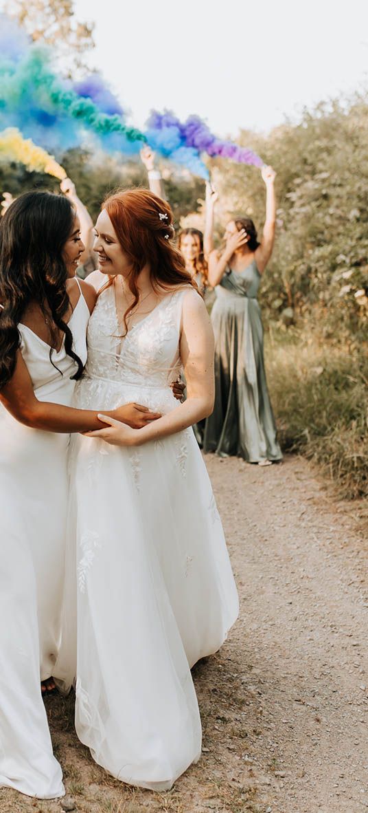 Lyde Court LGBTQI+  wedding with rainbow smoke bombs