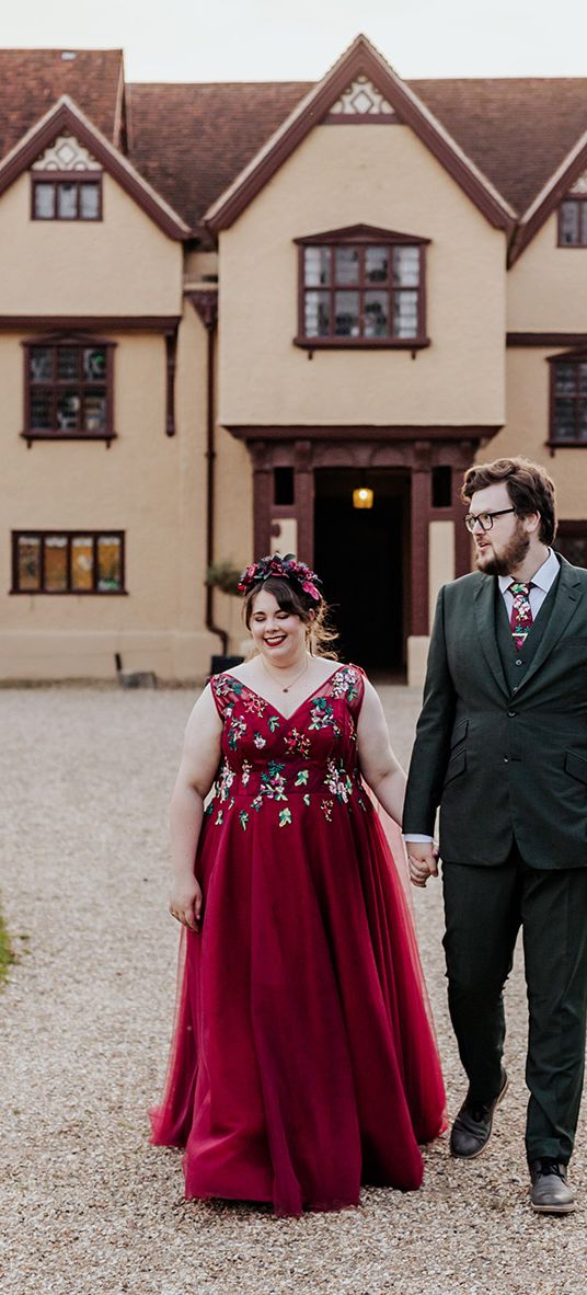 Red wedding dress for Ufton Court wedding