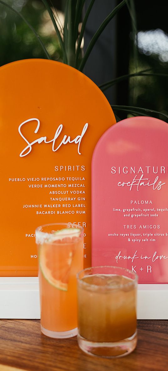 bright pink and orange wedding cocktail menu drinks ideas 