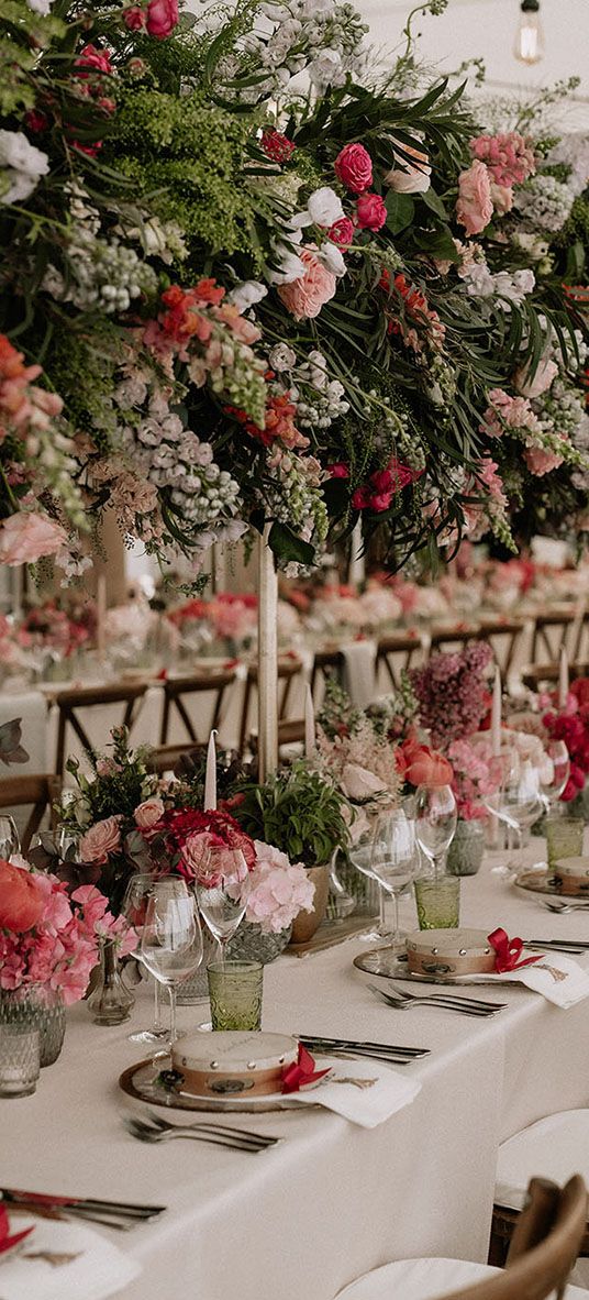 Pink wedding flower arrangements for luxury wedding.