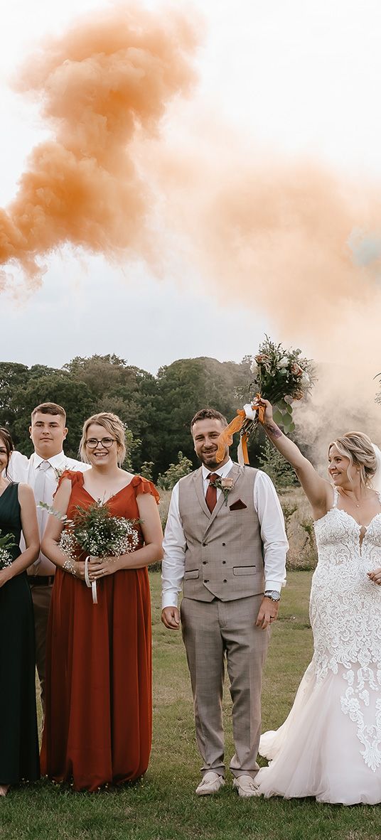 Ash Tree Barns wedding with smoke bomb