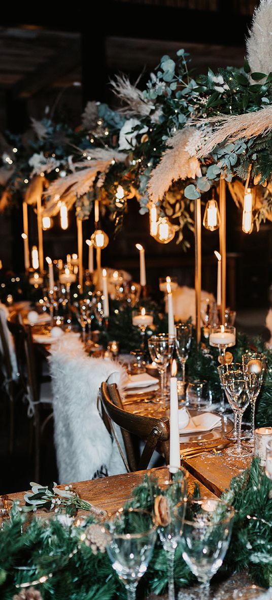 Festive Christmas wedding table decorations