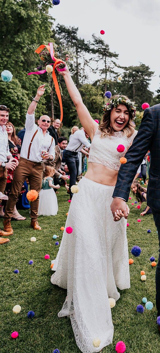 Wedding fest in Loughborough with a pom pom confetti exit!