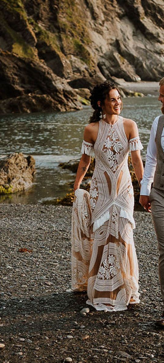 Tunnels Beaches wedding with boho wedding dress