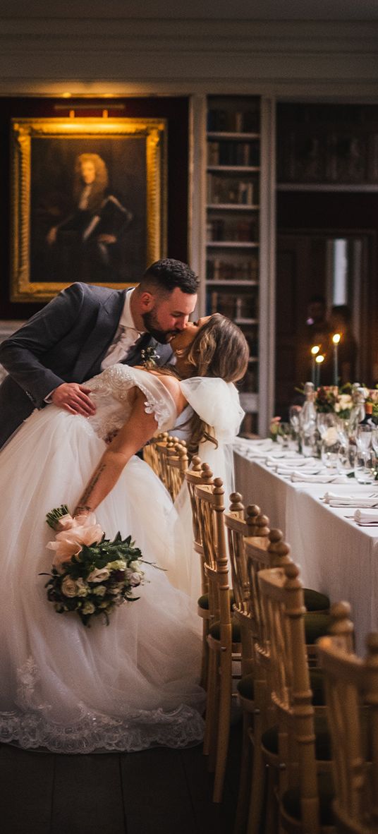 Library wedding breakfast at St Giles House for Christmas wedding 