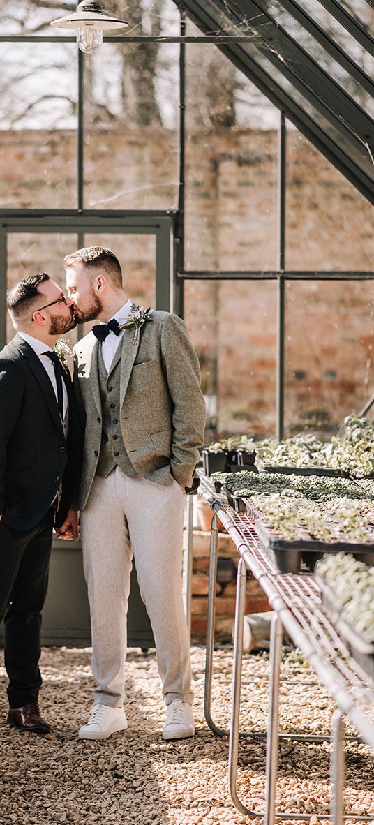 Elmore Court in Gloucester gay wedding with monochrome styling