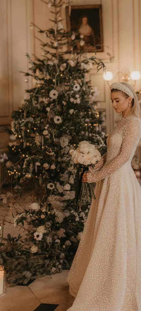 Winter wedding decorations at a pretty and elegant Christmas wedding