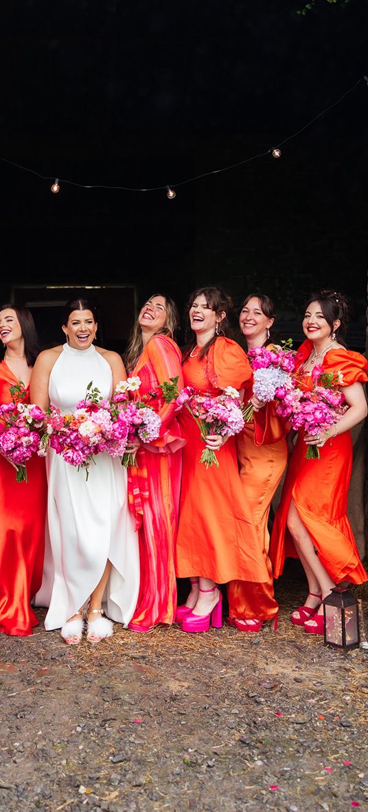 Ash Barton Estate wedding with orange bridesmaid dresses