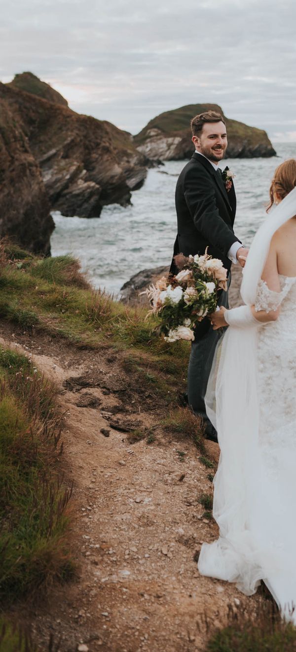 Coastal Watermouth Cove wedding with cute dogs