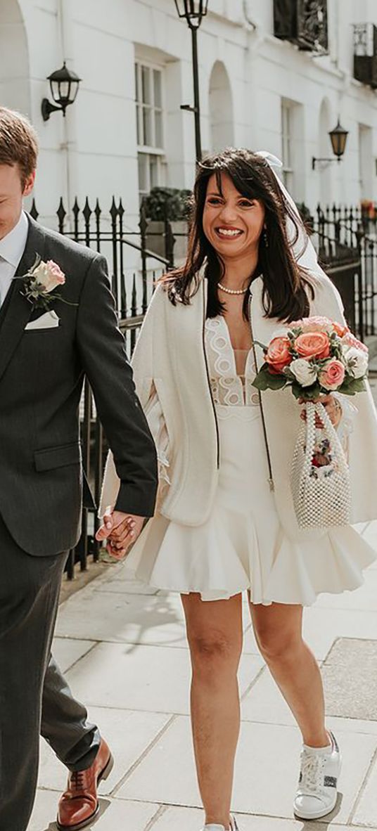 casual-short-wedding-dress-with-trainers-Peach-Portman-Photography