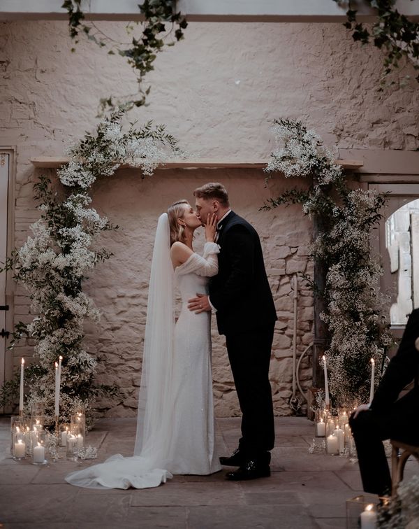 white winter wedding flowers altar decor