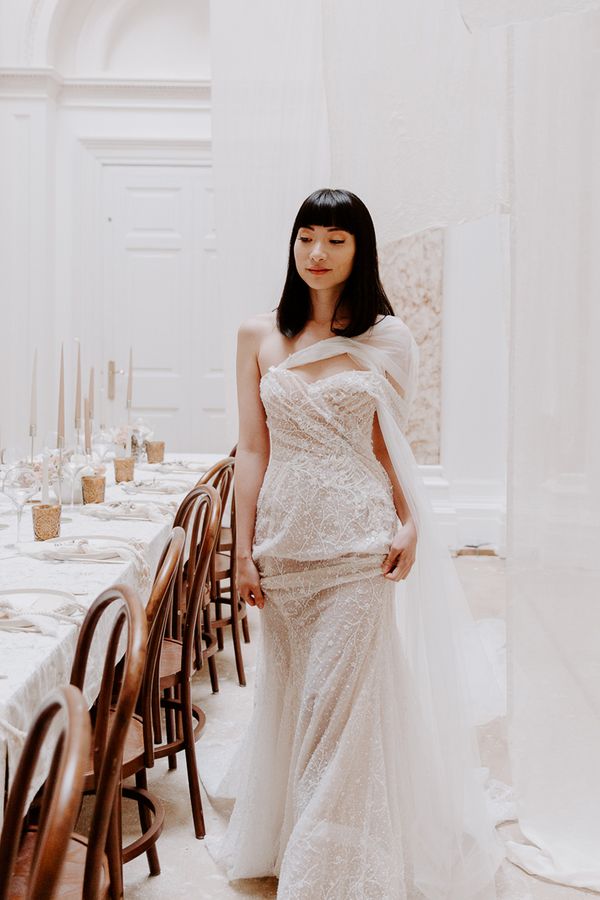 Bylaugh Hall minimalist wedding inspiration with drapes and taper candles 