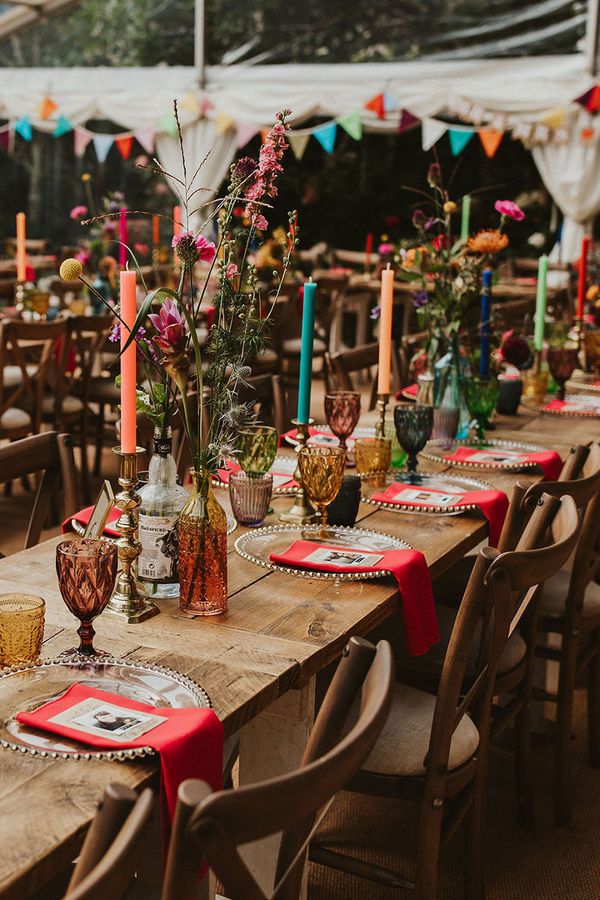 Colourful marquee wedding inspiration in the Rock My Wedding's weddings under 30k roundup.