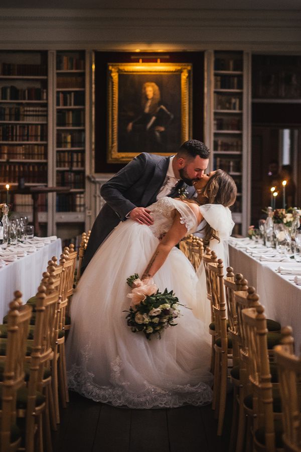 Library wedding breakfast at St Giles House for Christmas wedding 