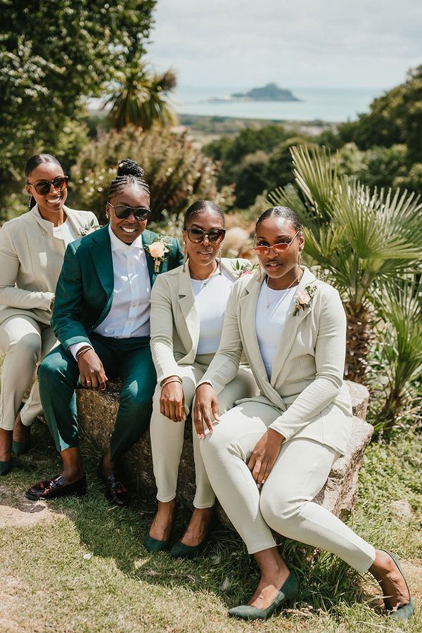 Green wedding theme with green wedding outfits and suits