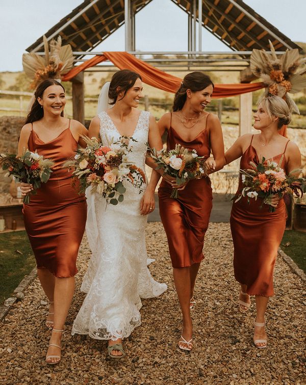orange satin bridesmaid dresses