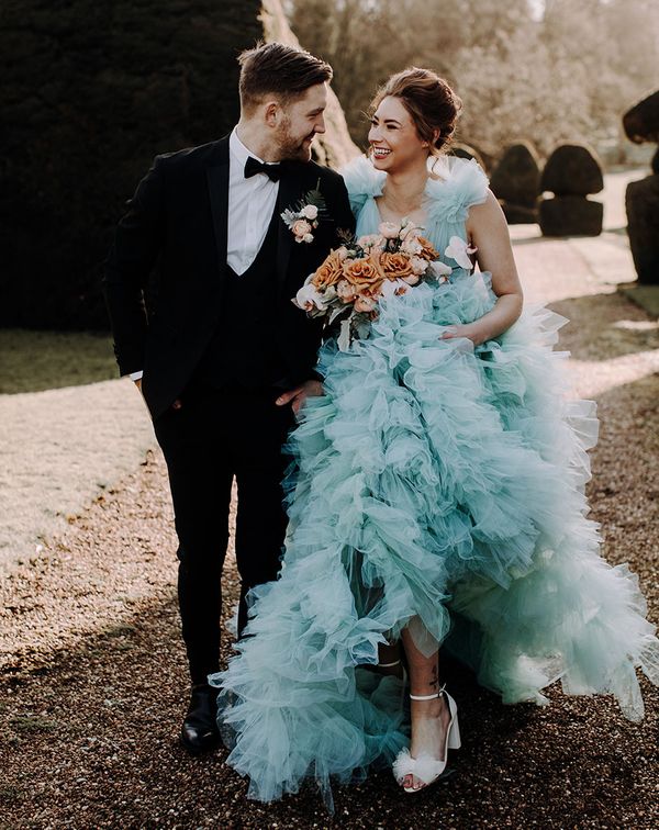 something blue wedding ideas with blue ruffle tulle wedding dress