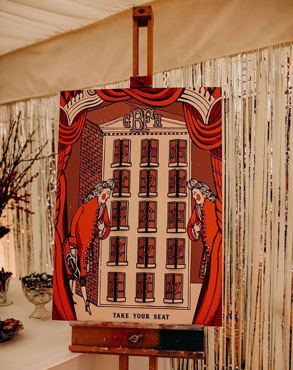 DIY wedding table plan in the style of a Christmas advent calendar