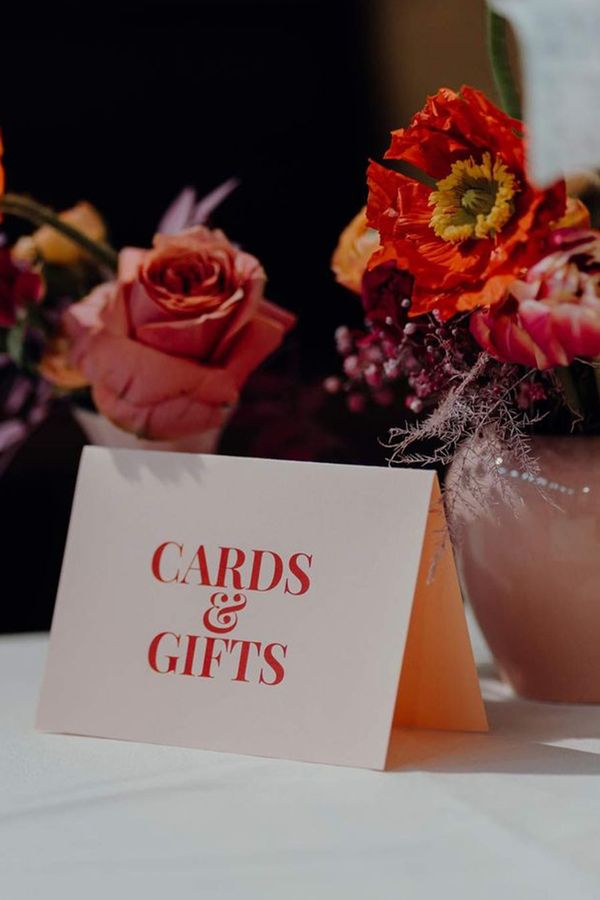 wedding gifts and cards sign with flowers