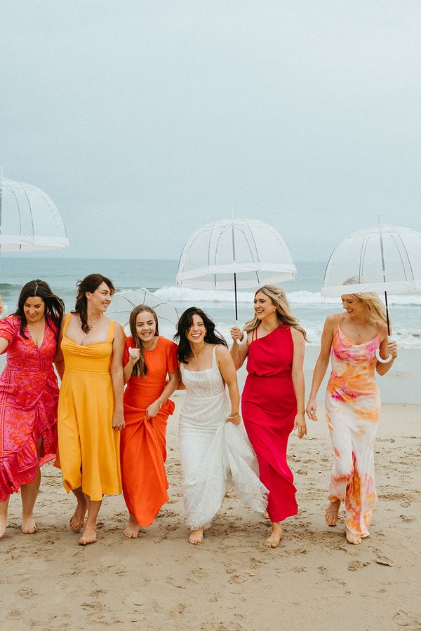 colourful bridesmaid dresses for coastal wedding