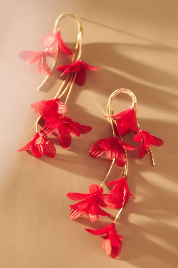 Flower drop earrings in red from Anthropologie for wedding guests to shop