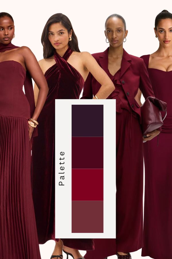 Edit of the best burgundy wedding guest outfits and trending dark red colours for winter 