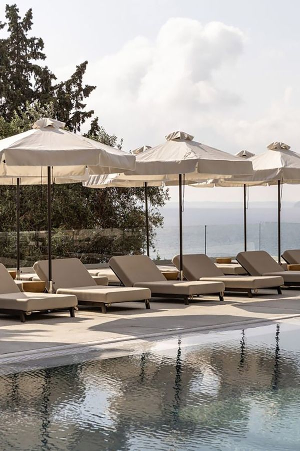 Valmar Corfu main outdoor pool with sun loungers and sea view