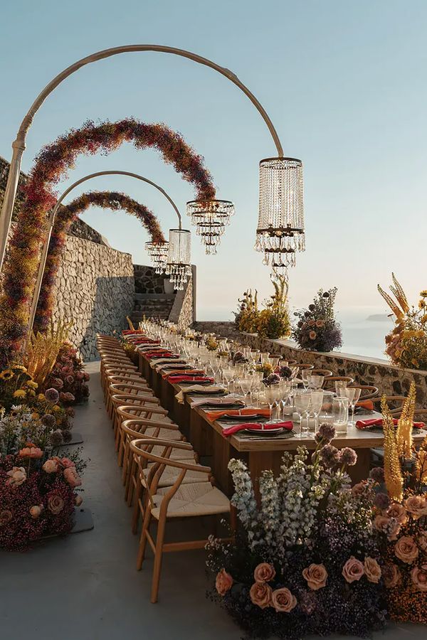 Beautiful wedding tablecape for outdoor destination wedding in Santorini