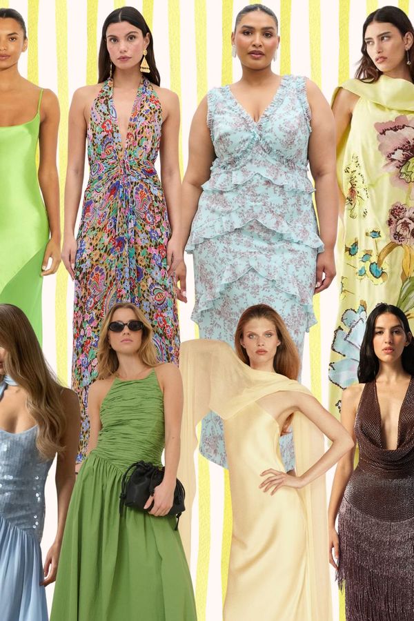 Collage edit of the best summer wedding guest dresses to shop in 2026