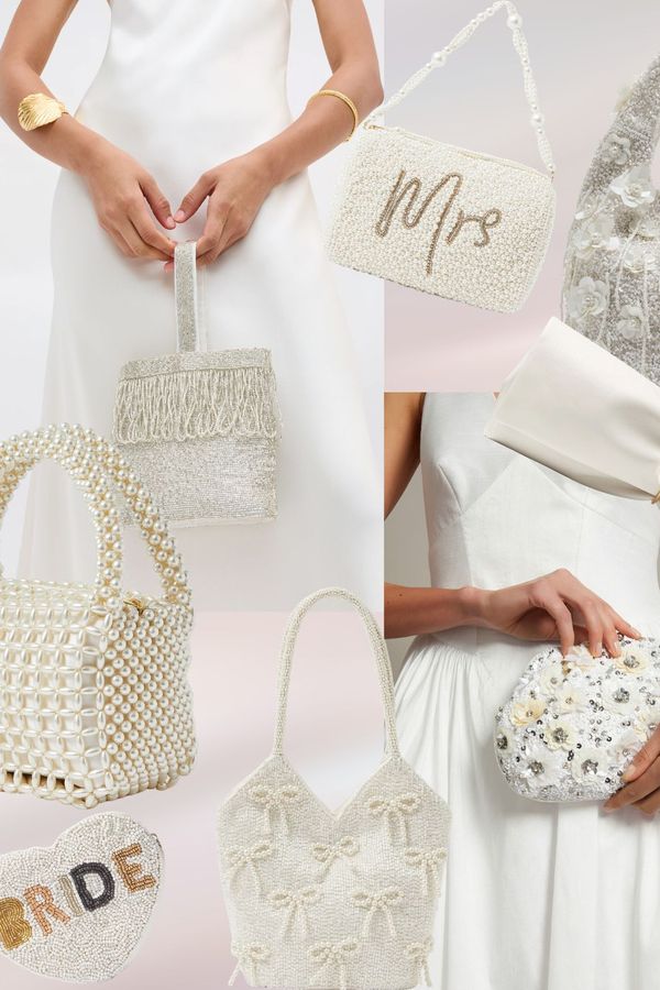 Collage edit of the best bridal bags and clutches for brides