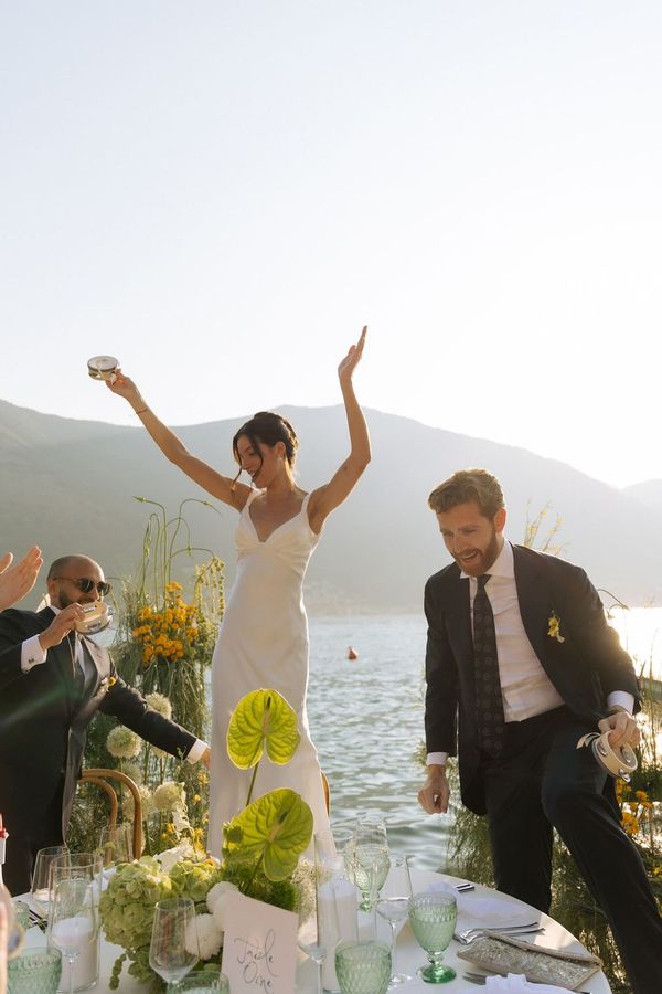 Outdoor destination wedding breakfast by the sea