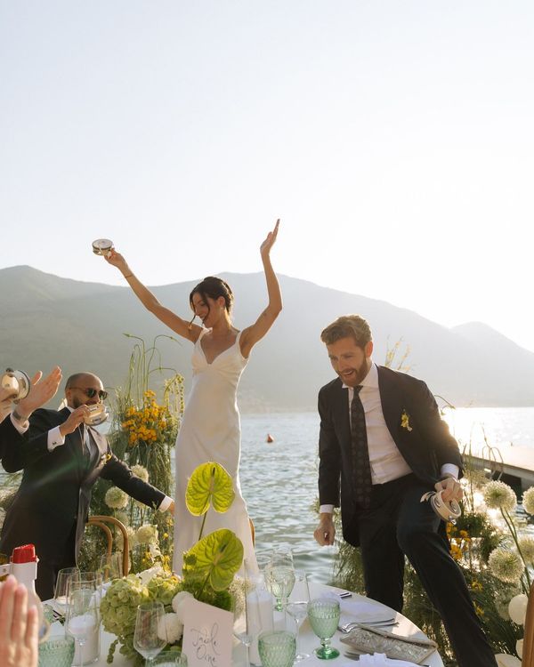 Outdoor destination wedding breakfast by the sea