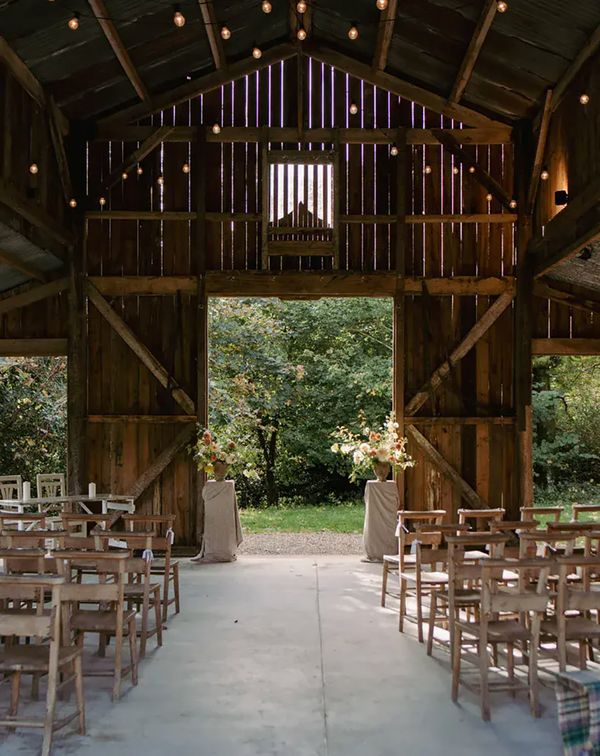 indoor barn ceremony area at nancarrow farm in cornwall