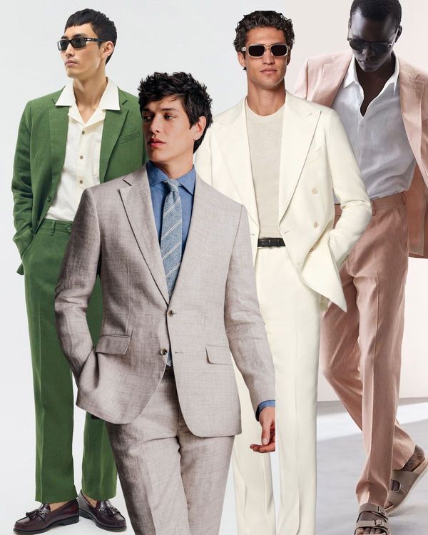 best linen wedding suits for men to shop from M&S, Suitsupply, Moss Bros and Percival.