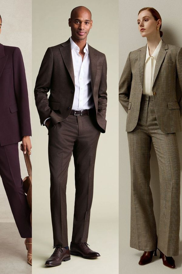 Collage of the best autumn wedding suits by Rock My Wedding from Reiss, Charles Tyrwhitt and LilySilk