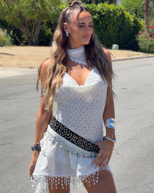 Love Island's Mille Grace Court wearing festival-themed hen do outfit idea from White Fox Boutique