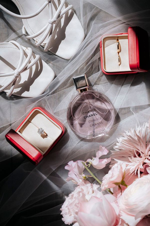 Chance by Chanel spring wedding perfume and pink bridal bouuqe
