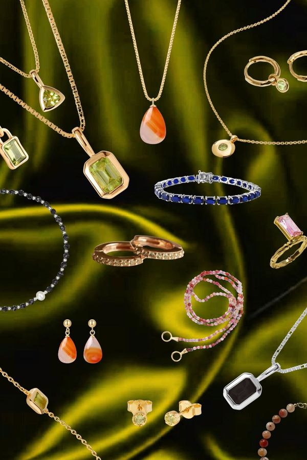 The best August birthstone jewellery for brides, including peridot, sardonyx and spinel earrings, necklaces, bracelets and rings