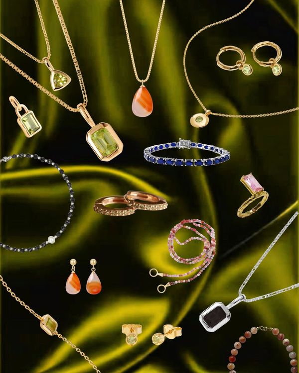 The best August birthstone jewellery for brides, including peridot, sardonyx and spinel earrings, necklaces, bracelets and rings