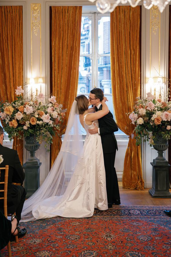 The opulent drawing room at the Savile Club for an intimate winter wedding. Shot by Jessica Lily. 
