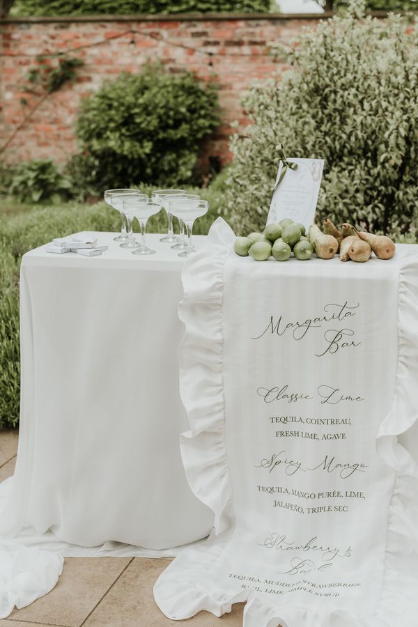 Fabric linen wedding bar sign with green striped bar menu sign