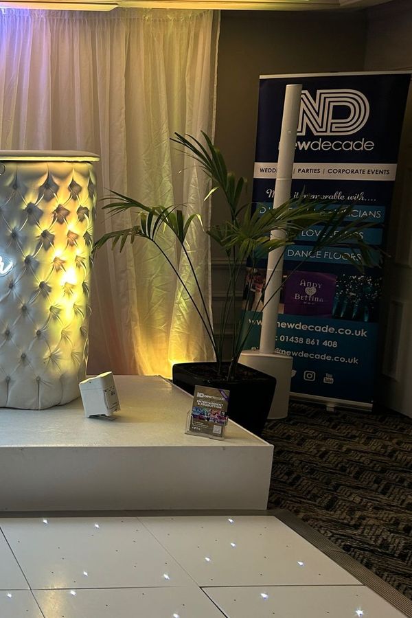Our Luxury White Package with our Chesterfield DJ booth exclusive to Newdecade 