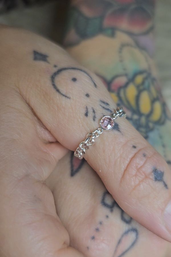 Chunky curb chain ring with pretty pink CZ charm