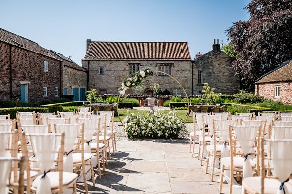 Outdoor ceremony in our beautiful private courtyard. Photo by Joe Dodsworth Photography, Flowers and Styling by Natasha Jane Events