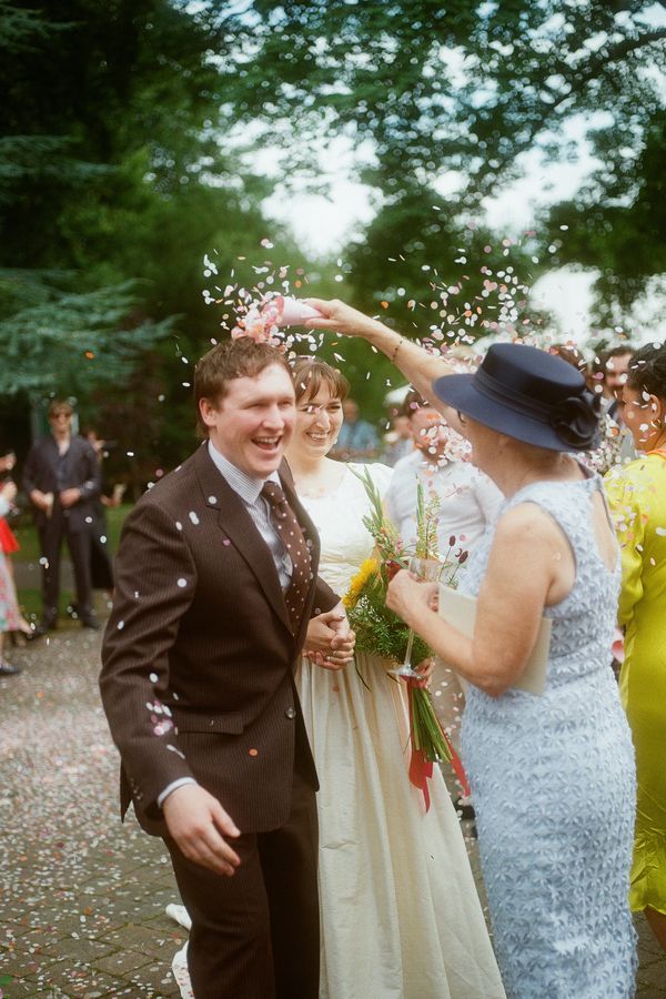 Film photography of a Joyful confetti throw 